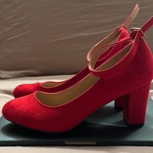 Dream Pairs Red Suede Block Heels